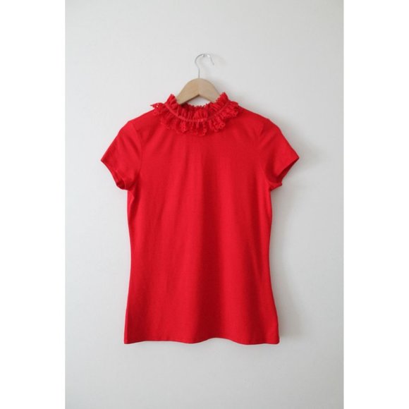 Ted Baker Orwla Ruffle Neck Top Red Size TED 2/ US 6 - Picture 3 of 5
